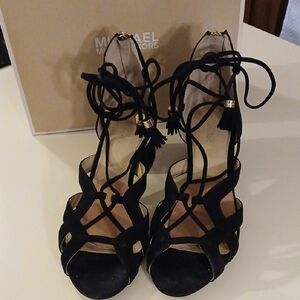 Michael Kors "Maribel" Black Women's Strappy Lace Sandal Suede Heels 8M